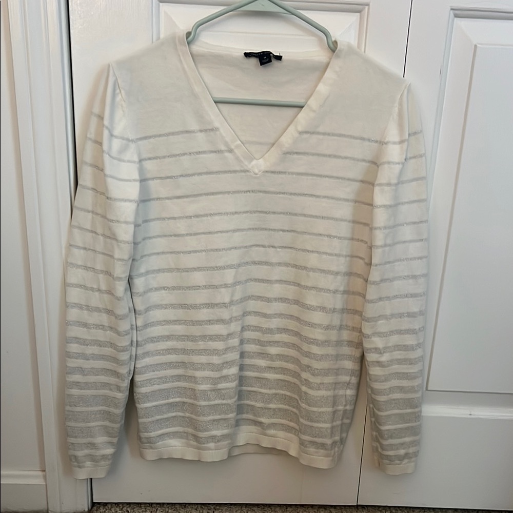Tommy Hilfiger V-Neck Sweater White and Gray